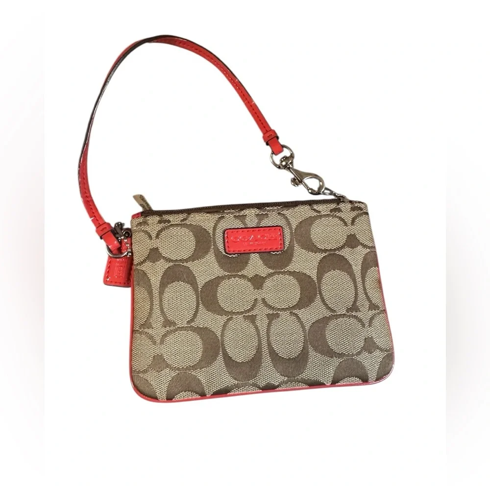 Coach Brown and Red Signature Wristlet